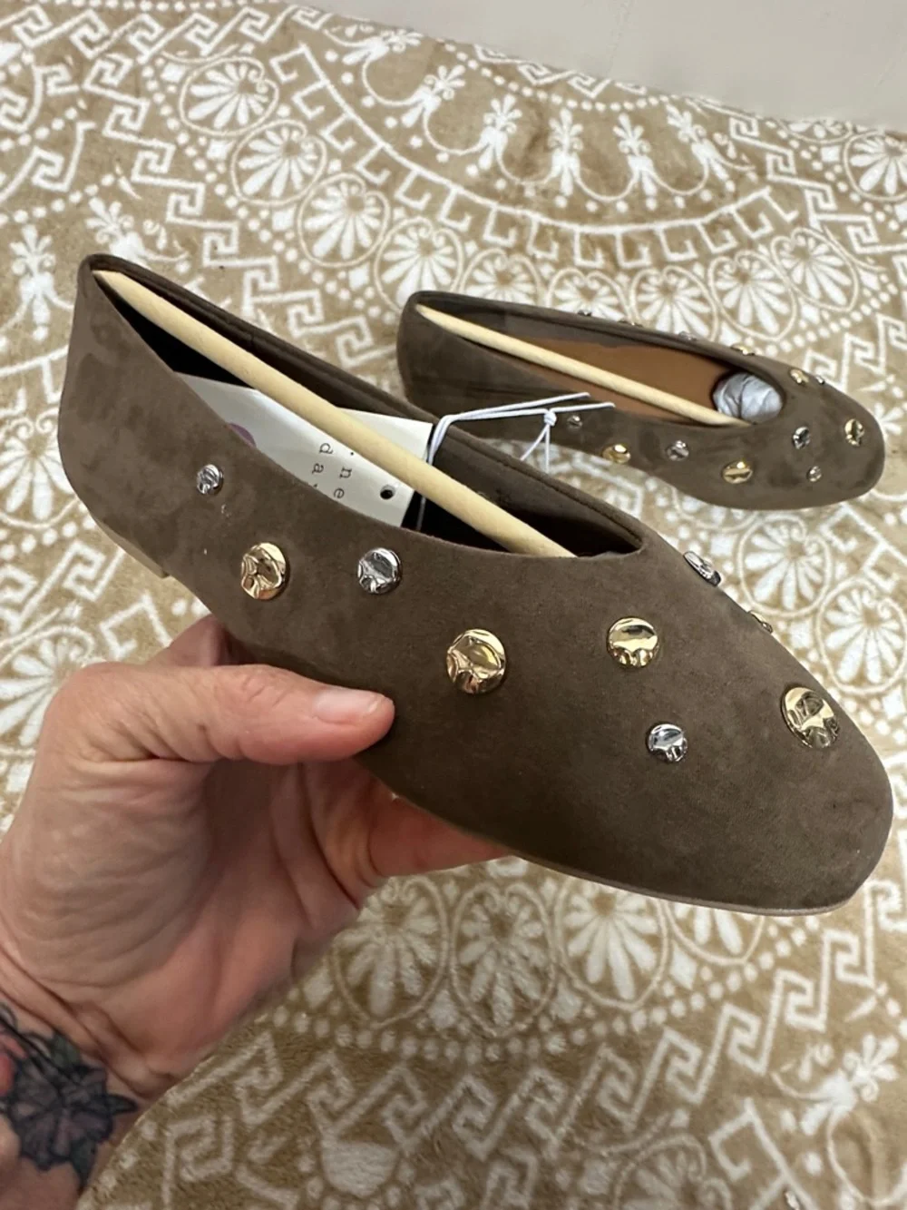 a new day Brown Suede-Look Sammie Studded Ballet Flats